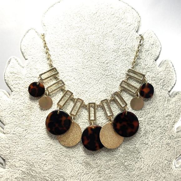 New York & Co. Dangle Round Brown Black & Gold Disks Necklace, 21 Inches - Picture 7 of 8